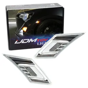 iJDMTOY JDM Chrome/Clear Lens White/Amber Dual Color LED Front Sidemarkers For 2013-16 Scion FR-S, 2013-21 Subaru BRZ, 2017-21 Toyota 86 (Parking: White LED, Turn Signal: Amber LED)