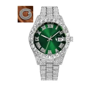 Bussdown Rolly Rep Men's Diamond Quartz Watch + Cuban Link Necklace - Perfect Christmas Gift