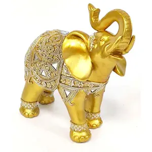 Auspicious Large Thai Buddha Feng Shui Golden Elephant With Trunk Up Statue