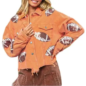 Burnt Orange Corduroy Sequin Football Jacket