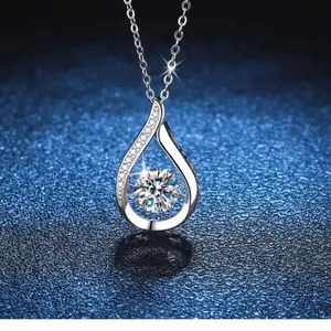 Sterling Silver Water Drop Moissanite Pendant Necklace - Dazzling Hypoallergenic,  and Long-Lasting Jewelry for Women