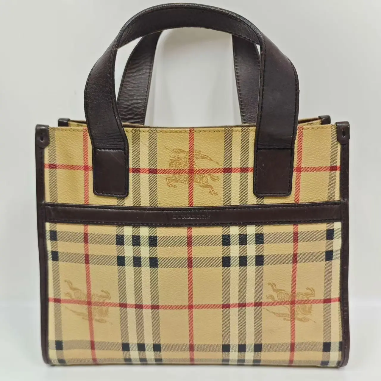 Pre-owned BURBERRY Plaid and Brown Leather Small Tote bag (SZ 63606)