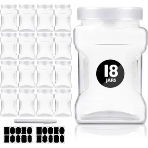 18 Pack Clear Plastic Storage Jars with Lids,27 oz Easy Grip Handles Plastic Containers,Reusable Wide Mouth Plastic Canisters,with Airtight Lids Square Paint Storage Containers for Kitchen Supplies