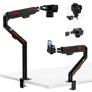 Overhead Camera Mount with 360? Adjustable Arm & Phone Holder for  Live Streaming Photography Studio Content Creation, Desk Mount for for DSLR Camera/Webcam/Microphone, Black