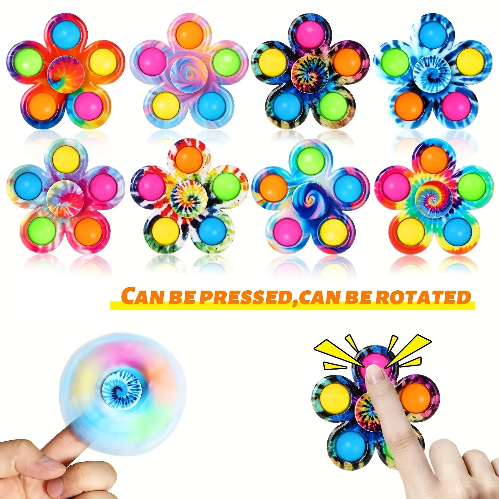 10pcs POP Fidget Spinner Toy Set - Colorful Sensory Stress Relief Fidget Bubble Push Popper Game for Kids | Ideal as Party Favors, Classroom Prizes & Birthday Gift Fillers | Random Colors, Gifts, Fidget Gadget, Sensory Bundle