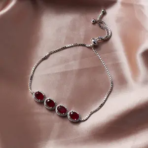 925 Sterling Silver Red CZ Gemstones Bracelet