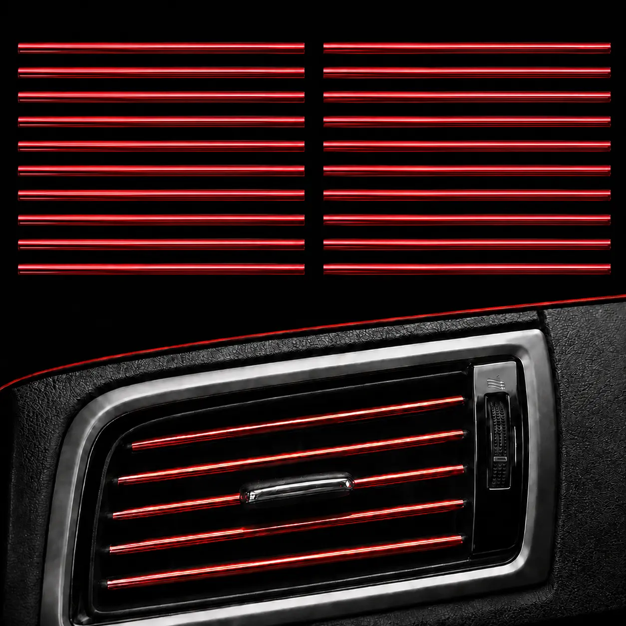 20Pcs Car Auto Air Conditioner Vent Outlet Trim Strip, DIY Decoration Chrome Look PVC Car Interior Moulding Trim Strip Line for All Straight Air Vent Outlet