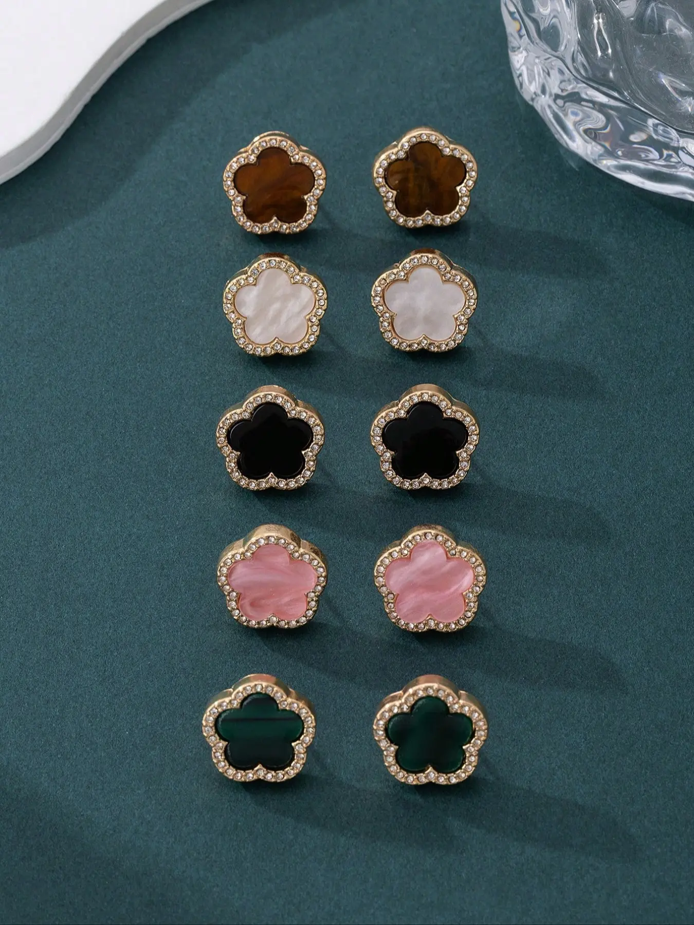 5 Pairs Luxury Rhinestone Earrings, Hypoallergenic Titanium Studs, Elegant Floral Design, Perfect for All Seasons, Women's Fashion Jewelry Set