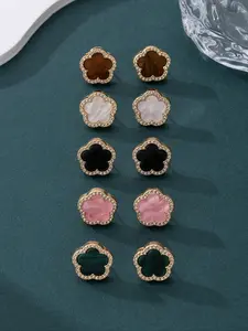 5 Pairs Luxury Rhinestone Earrings, Hypoallergenic Titanium Studs, Elegant Floral Design, Perfect for All Seasons, Women's Fashion Jewelry Set