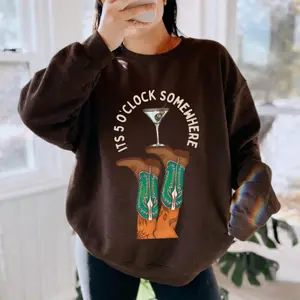 Martini Cowgirl Boots Sweatshirt, western clothing, western tops, western outfits women, western cowgirl stuff, punchy western wear, country girl stuff clothing clothes, women's graphic tees, sweatshirts for women, rodeo outfits, sweatshirts for women