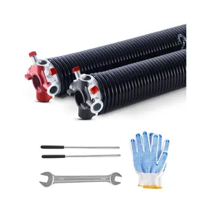 VEVOR Garage Door Torsion Springs, Pair of 0.225x 2x 27 in, 16000 Cycles, Electrophoresis Black Coated for Replacement, Garage Door Springs with Non-Slip Winding Bars, Gloves and Mounting Wrench