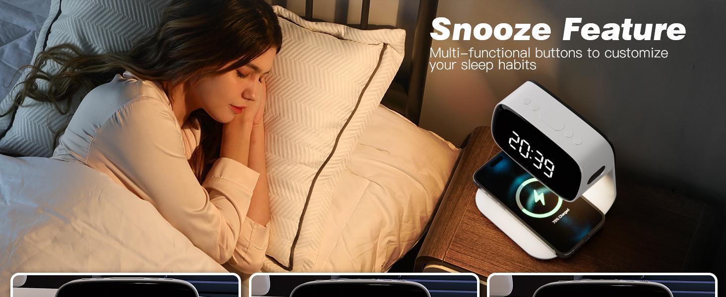 Digital alarm clock with wireless fast charging station, bedside touch smart light, 3-color night light adjustment