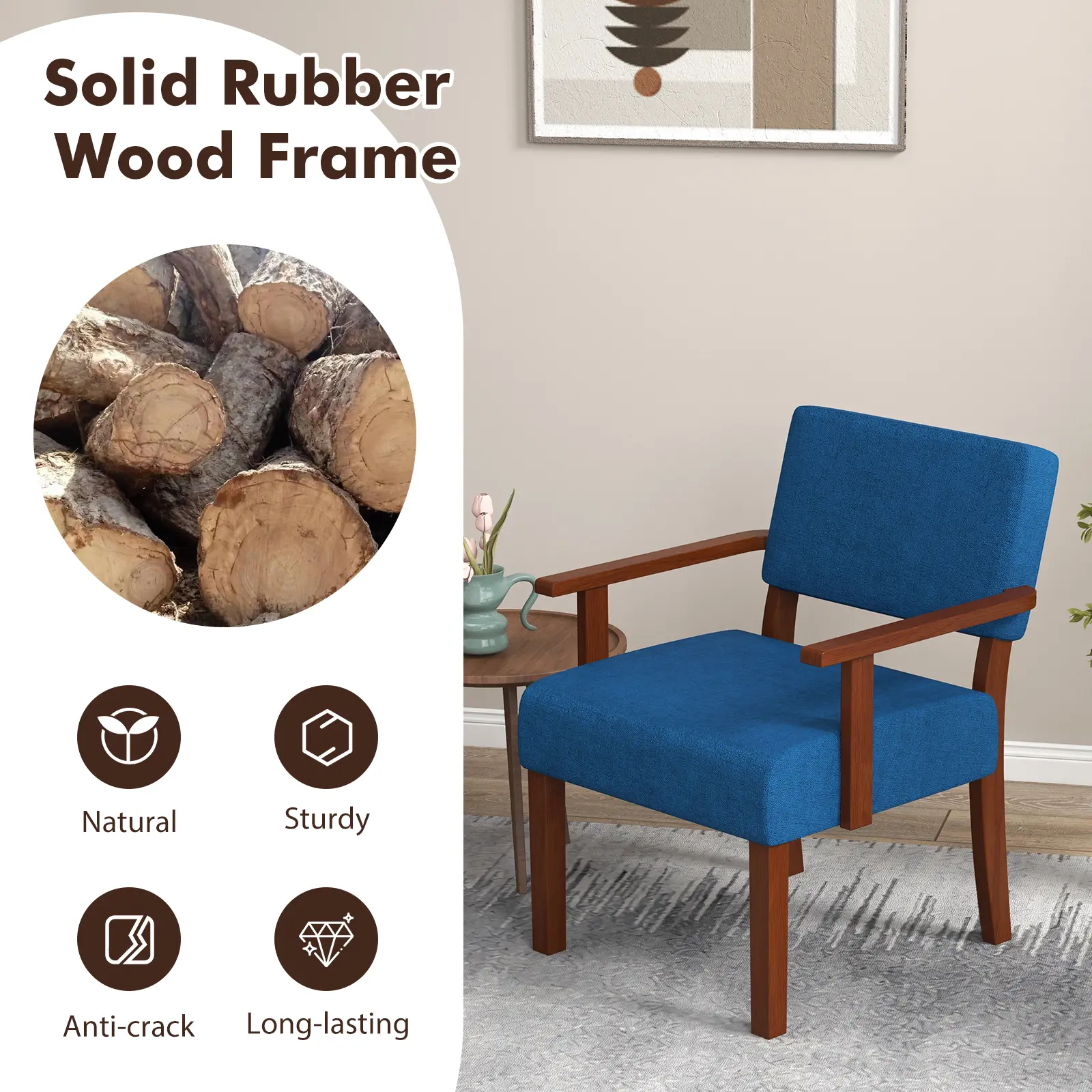 COSTWAY - Linen Accent Chair Living Room Chair with Soft Padded Seat and Backrest-Blue