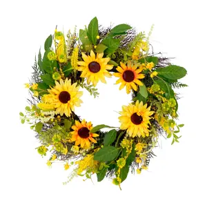 Puleo International 24" Artificial Sunflower Floral Wreath
