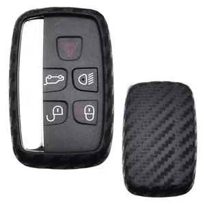 iJDMTOY Black Carbon Fiber Finish Soft Silicone Key Fob Cover For 2010-2017 Land Rover Range Rover Evoque, 12-15 LR2 LR4 Discovery & 2011-up Jaguar XE XJ XF XK F-Type F-Pace