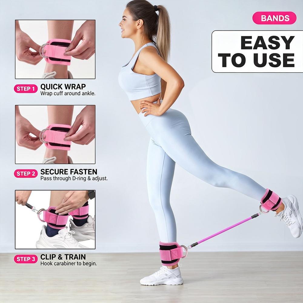 Ankle Cuff Resistance Bands Set, black wear-proof latex tubes with cushioned ankle wraps and portable bag, practical training tools for home fitness, campus sports, long-term beginner workout equipment kits