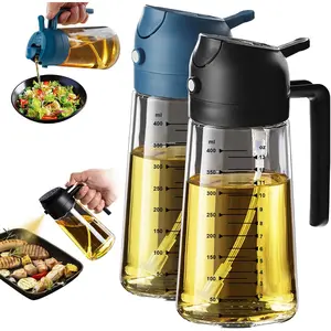 16oz/470ml 2-in-1 Black Glass Olive Oil Sprayer Dispenser Bottle, Kitchen Gadget for Air Fryer Accessories, Salad, 2 Black