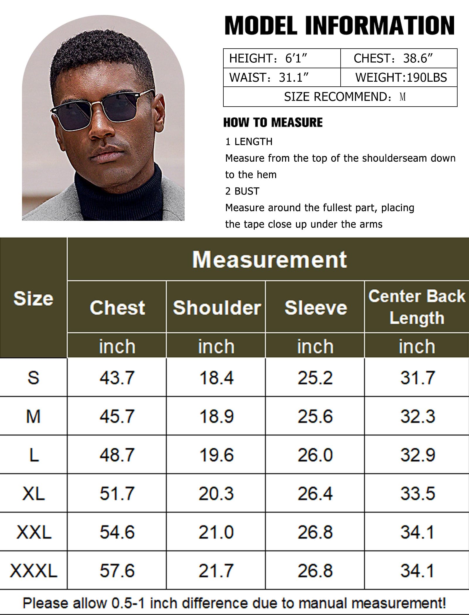 COOFANDY B Mens Trench Coat Notched Collar Single Breasted Peacoat Winter Overcoat With Pockets