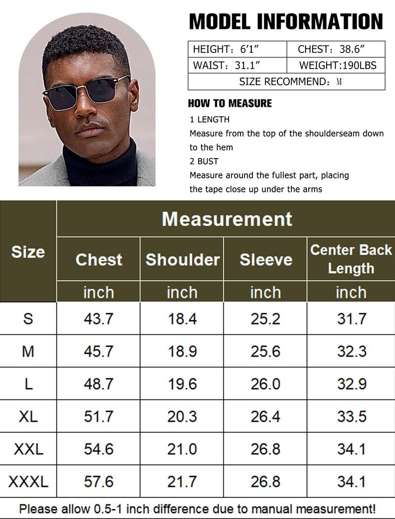 COOFANDY Mens Trench Coat Notched Collar Single Breasted Peacoat Winter Overcoat With Pockets