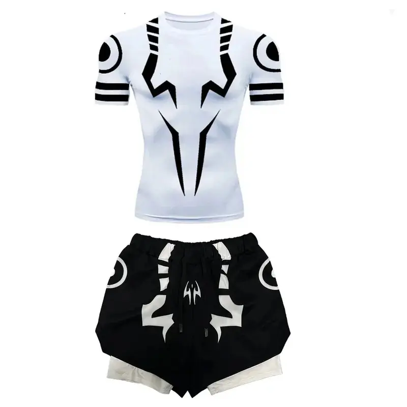 2026 New Anime Jujutsu Kaisen Compression Set Fitness Suit for Men Quick Dry 3D Compression Shirt+Gym Shorts Running Workout Sportswear