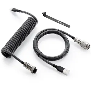 Pro Custom Coiled USB C  for Gaming Keyboard, Double-Sleeved Mechanical Keyboard  with Detachable Metal Aviator, 1.5M USB-C to USB-A, Carbon Black Color