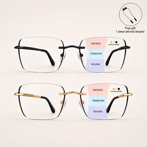 Progressive Photochromic Reading Glasses for Men & Women, Multifocal Light-Adaptive Readers for Near & Far Vision, Lightweight Rimless Eyeglasses