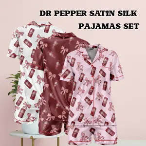 Dr Pepper Satin Silk Pajamas Set - Soft and Seductive Nightwear, Loungewear, Homewear, Ideal Gift For Mom, Gift For Her