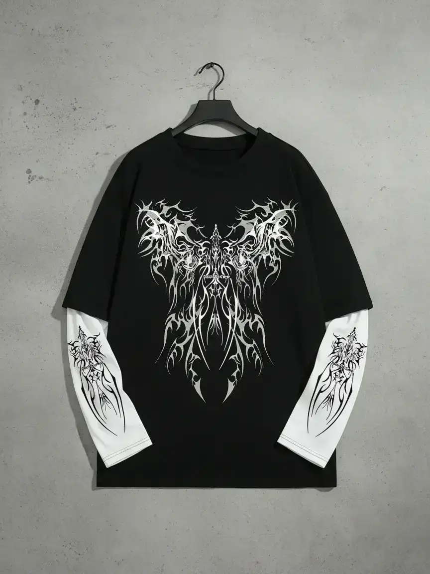 Men's Y2K Cyber Gothic Graphic Layered Long Sleeve T-Shirt