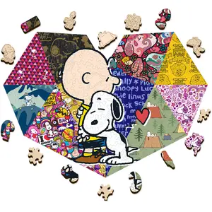 Wooden Jigsaw Puzzle Gift for Snoopy Lovers, 200 Pieces Heart Shaped, 5MM Thick, Officially Licensed Merchandise – Sweet Hugs, 13.5" x 9.6"