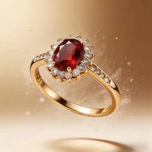 AELNEN Promise Ring For Her - Gold Plated Birthstone Engagement Ring with Red Zirconia - Perfect Valentines Day Gift for Women