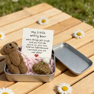 Cute Teddy Bear Gift Set with Card & Hat, Beautiful Gift Box, Perfect Encouragement Present for Family Friends, Christmas Thanksgiving Party Favors