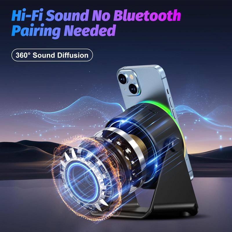 【Valentine's Day gift】Lentorgi 5-in-1 Wireless Induction Bluetooth Audio Speaker, Phone Stand Ambient Light, Surround Sound 360° Rotation Rechargeable Hands-Free Calls For Bedroom, Office, Kitchen, Camping, Yoga, Cooking Gifts for Men, Women, Elderly