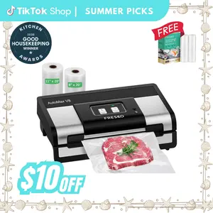 FRESKO AutoMax V8 Heavy Duty Vacuum Sealer Machine, Automatic Food Saver with Dry & Moist Modes, Built-in Cutter & Bag Storage, Includes Vacuum Sealed Packs & Rolls