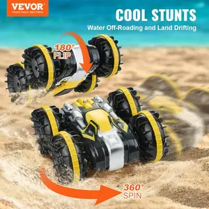 VEVOR Amphibious Remote Control Car Boat, 2.4GHz 12 km/h, 4WD Waterproof RC Car for Kids, 360 Rotating Stunt Car with 2 Batteries, All Terrain Water Beach Pool Toy for 6+ Year Old Boys Girls, Yellow