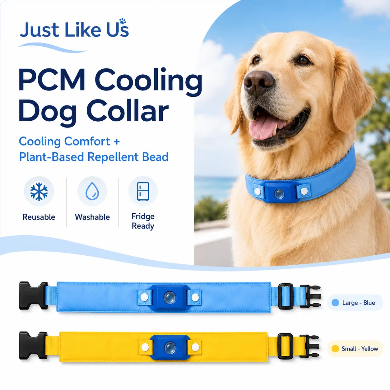 2-in-1 PCM Cooling Dog Collar with Flea & Tick Prevention Bead - Reusable, Washable, Fridge-Ready Summer Heat Relief Neck Wrap, Plant-Based Repellent, Adjustable for Small, Medium & Large Dogs