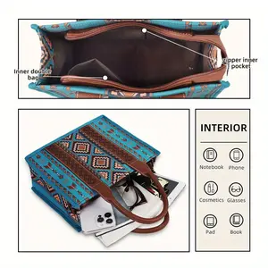 Boho Style Studded Women's Tote Bag with Adjustable Strap and Clutch Zipper Pouch Canvas Shoulder
