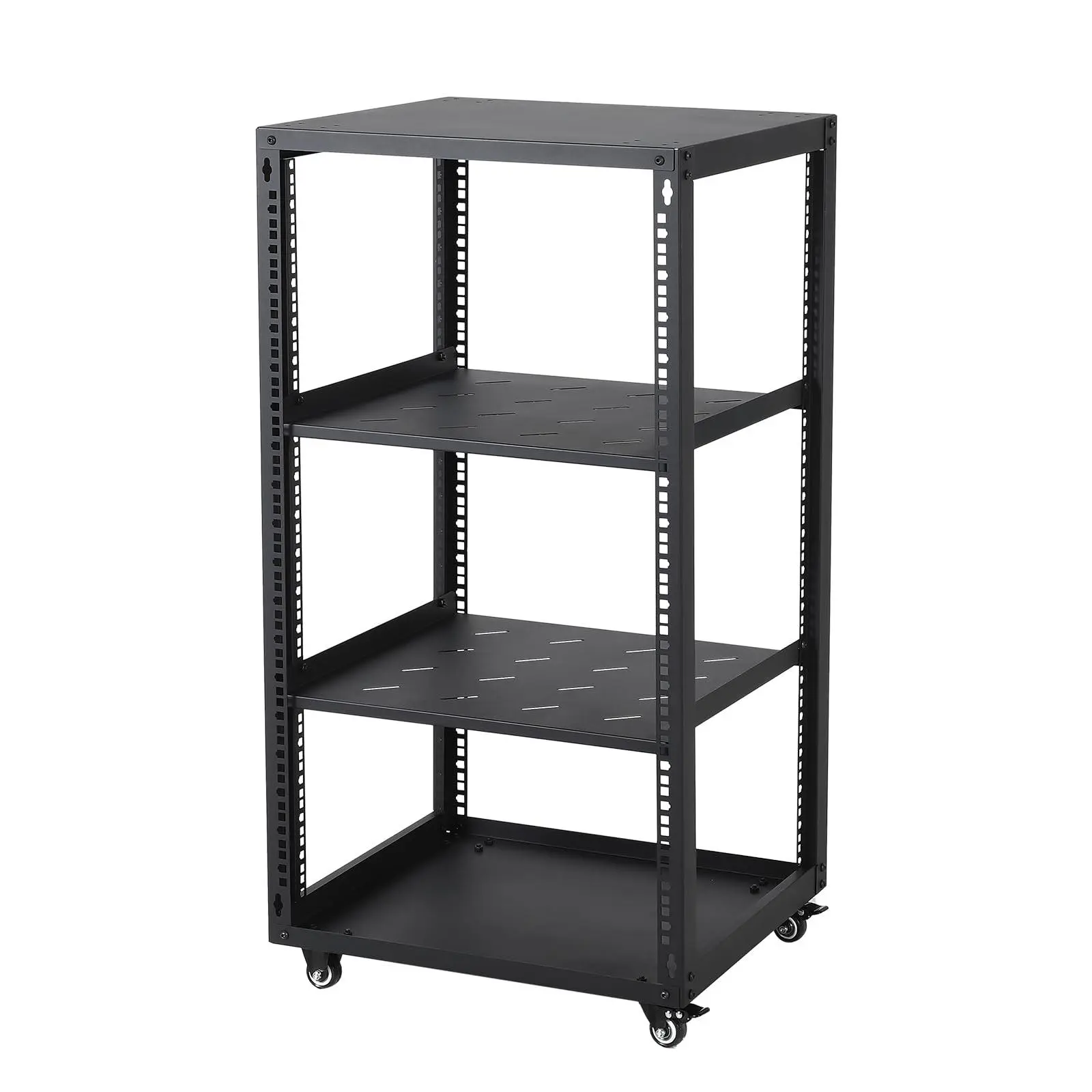 GARVEE 12U Network Rack with Casters - Heavy Duty Open Frame Network/Server Rack for IT & AV Gear, Floor Standing or Wall Mounted IT Equipment Cabinet, with 2 PCS 1U Rack Shelves & Mounting