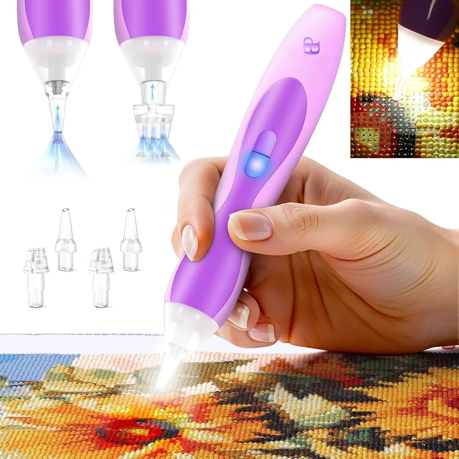 Electric  Painting Pen with Light,  & Rechargeable  Art Pens, 3 Brightness Levels, Quiet,  Grip, Extra Single & Triple Tips -  Art Kits for Adults