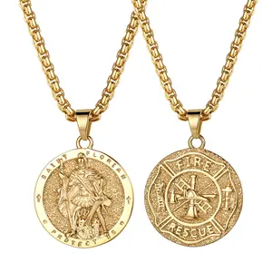 OIDEA Saint Florian Firefighter Necklace for Men - Patron Saint Protection Pendant 316L Stainless Steel Chain, Faith Gift Jewelry summerwins,summerwins