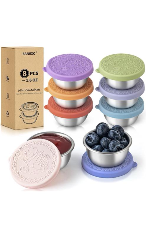 8 Pack - 1.6 Oz Small Salad Dressing Containers To Go, Leakproof Condiment Containers with Lids Reusable Stainless Steel Sauce Cups for Lunch Boxes Kitchen Storage Picnics Travel Meal Prep
