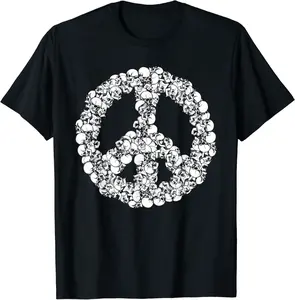 Peace Sign Halloween Skull Head Goth Pagan Peace Symbol T-Shirt - Nicollev Shop 26B09S8ZP7PP