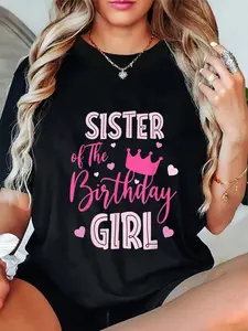100% Cotton Sister Of The Birthday Girl Cute Pink Matching Family T-Shirt