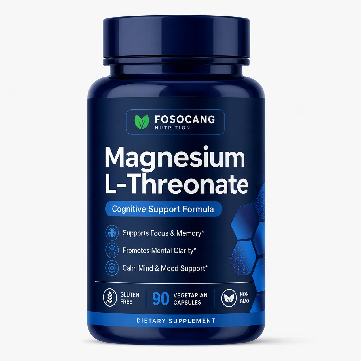 FOSOCANG Magnesium L-Threonate Capsules - Vegetarian Cognitive Health Support for Memory & Quick Thinking, 90 Vegetarian Capsules (Nutrition & Wellness Supplement)
