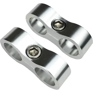 Aluminum Hose Line Separator 12AN Nylon/Steel Braided Pipe Tube 23.8mm ID Clamp For AN12 Dual Oil Fuel Water Hose Silver Pack of 2