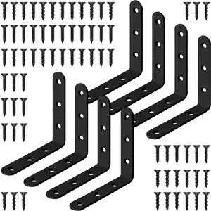 Black L Bracket 4 Inch Stainless Steel Corner Braces, 8 Pack 100x100mm 90  Right Angle Joint Brackets for  Shelves Cabinets, with Screws