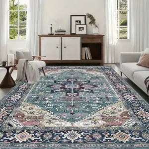 Boho Geometric Floral Pattern Floor Mat, 1 Count Non-slip Washable Floor Carpet, Decorative Area Rug, Boho Runner Rug for Home Living Room Bedroom
