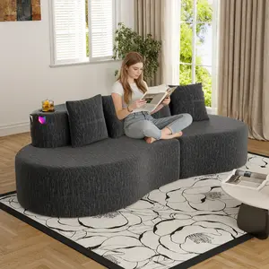 Cloud Couch Sectional Sofa Set for Living Room, Modern Curved Sleeper Couches with Storage Pockets & Cup Holders, Modular Half Moon Sofas Bed for Office Apartment, No Assembly Needed, Dark Grey