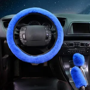 3pcs/set  Fluffy Thick Auto Car Steering Wheel Plush Cover Soft Wool Winter [TS]