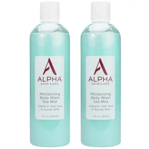 Alpha Skin Care Moisturizing Body Wash, Gentle Soap-Free Anti-Aging Formula, Glycolic AHA, Vitamin E & Aloe Vera, Conditions & Soothes, All Skin Types Hydroxy Acid, 12 Oz, Pack of 2