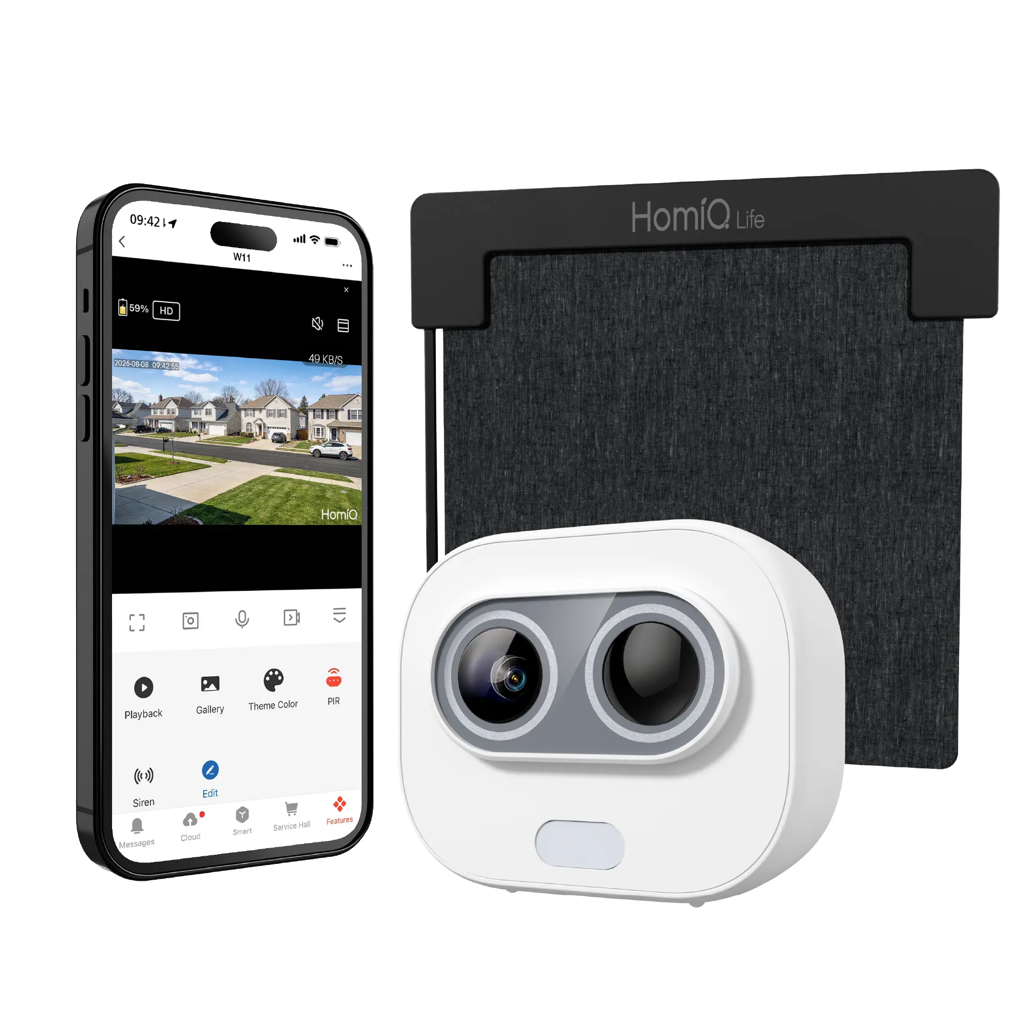 HOMIQ LIFE Cordless Window Mount Camera Security - Solar-Powered, 2.4GHz WiFi, Rechargeable Battery, Color Night Vision, Motion Detection, Human Detection, Remote Monitoring, Portable Security Cameras & Systems for Home Tech Solutions